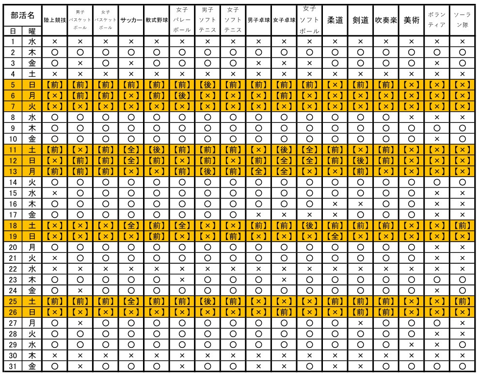 １０月部活動計画