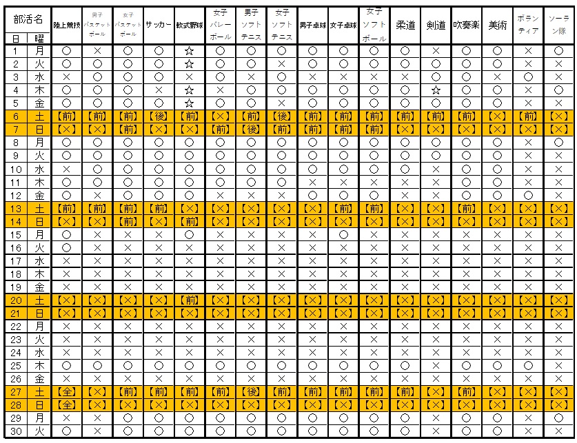 ６月部活動予定
